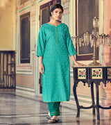 Laxmipati Cotton Blend Cerulean Blue Straight Cut Kurti With Pant