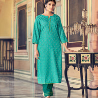 Laxmipati Cotton Blend Cerulean Blue Straight Cut Kurti With Pant