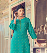 Laxmipati Cotton Blend Cerulean Blue Straight Cut Kurti With Pant