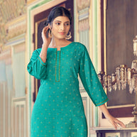 Laxmipati Cotton Blend Cerulean Blue Straight Cut Kurti With Pant