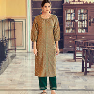 Laxmipati Cotton Blend Peanut Brown Straight Cut Kurti With Pant