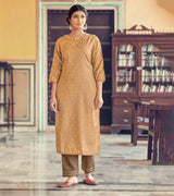 Laxmipati Cotton Blend Tortilla Brown Straight Cut Kurti With Pant