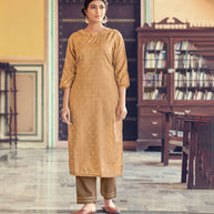 Laxmipati Cotton Blend Tortilla Brown Straight Cut Kurti With Pant