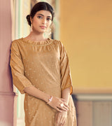 Laxmipati Cotton Blend Tortilla Brown Straight Cut Kurti With Pant