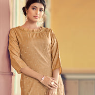 Laxmipati Cotton Blend Tortilla Brown Straight Cut Kurti With Pant