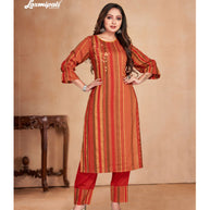 Laxmipati Anokhi  Icloude Vermilion Straight Cut Kurti With Pant