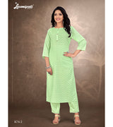 Laxmipati Trihsika   Dola Satin  Mint Green Straight Cut Kurti With Pant