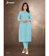 Laxmipati Trihsika   Dola Satin Truquoise Straight Cut Kurti With Pant