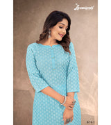 Laxmipati Trihsika   Dola Satin Truquoise Straight Cut Kurti With Pant