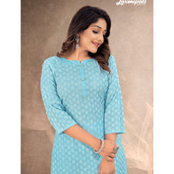 Laxmipati Trihsika   Dola Satin Truquoise Straight Cut Kurti With Pant