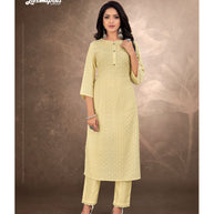 Laxmipati Trihsika   Dola Satin Canary Yellow Straight Cut Kurti With Pant