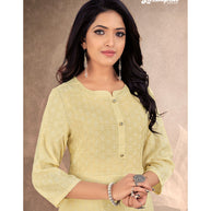 Laxmipati Trihsika   Dola Satin Canary Yellow Straight Cut Kurti With Pant