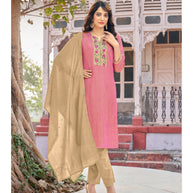 Laxmipati Jiya Spun Base Fabric Punch  Straight Cut Kurti With Pant & Dupatta