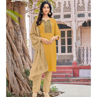 Laxmipati  Jiya Spun Base Fabric Orange Gold Straight Cut Kurti With Pant & Dupatta