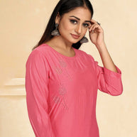 Laxmipati Cotton Silk Peach Coord Set Stone Design Top With Straight Pant