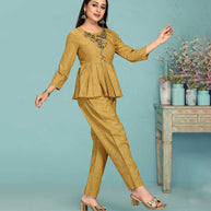 Laxmipati Black Silk Yellow  Coord Set With Embroidery In Top And Straight Pant
