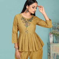 Laxmipati Black Silk Yellow  Coord Set With Embroidery In Top And Straight Pant