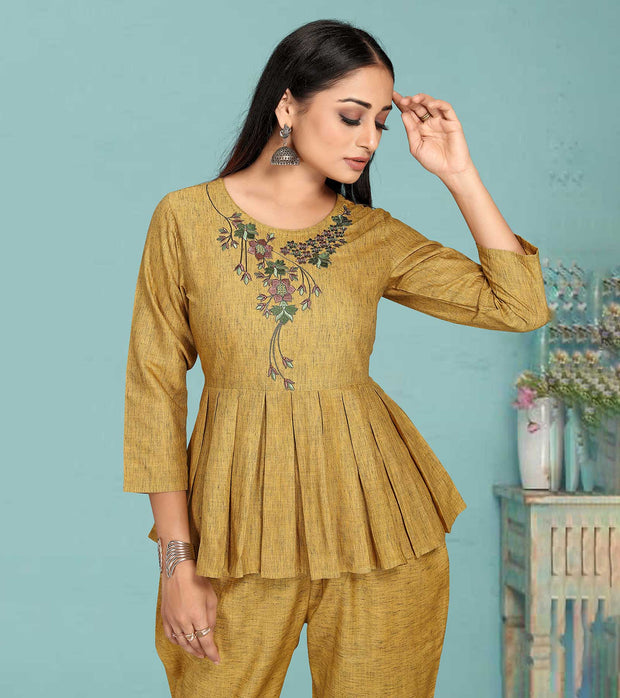 Laxmipati Black Silk Yellow  Coord Set With Embroidery In Top And Straight Pant