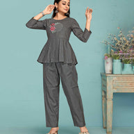 Laxmipati Black Silk Grey Coord Set With Embroidery In Top And Straight Pant