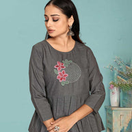 Laxmipati Black Silk Grey Coord Set With Embroidery In Top And Straight Pant