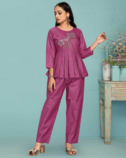 Laxmipati Black Silk Magenta Coord Set With Embroidery In Top And Straight Pant