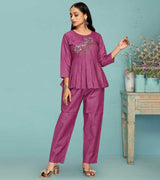 Laxmipati Black Silk Magenta Coord Set With Embroidery In Top And Straight Pant