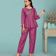 Laxmipati Black Silk Magenta Coord Set With Embroidery In Top And Straight Pant