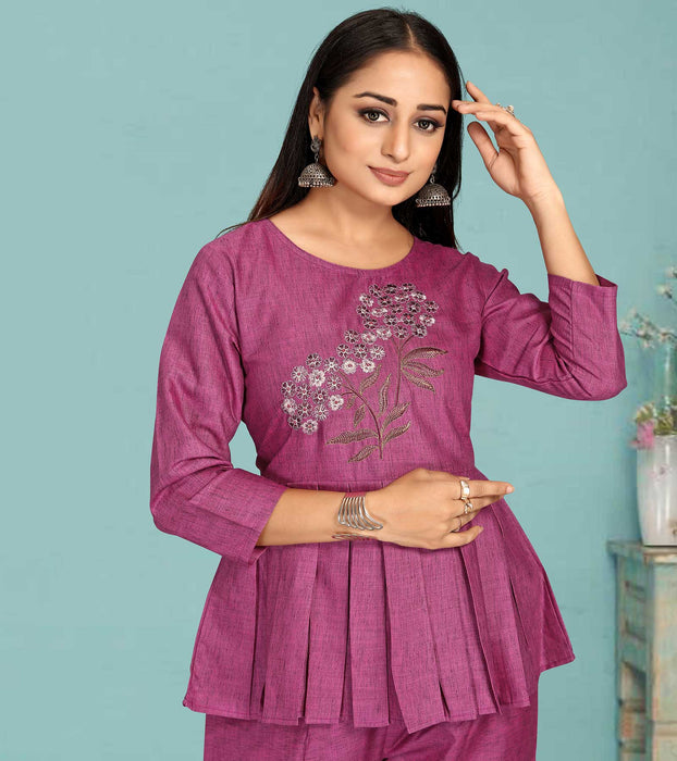 Laxmipati Black Silk Magenta Coord Set With Embroidery In Top And Straight Pant