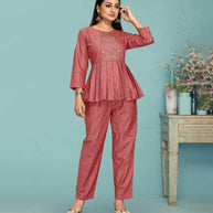 Laxmipati Black Silk Peach Coord Set With Embroidery In Top And Straight Pant