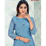 Laxmipati  Damini Chandery Base Fabric Corn Flower Blue Kurta With Pant