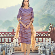 Laxmipati Taffeta Silk Light Grey Table Print Top With Fancy Dupatta And Pant