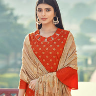 Laxmipati Taffeta Silk Orange Table Print Top With Fancy Dupatta And Pant
