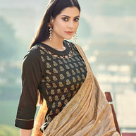 Laxmipati Taffeta Silk Green Table Print Top With Fancy Dupatta And Pant