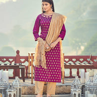 Laxmipati Taffeta Silk Magenta Table Print Top With Fancy Dupatta And Pant
