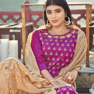Laxmipati Taffeta Silk Magenta Table Print Top With Fancy Dupatta And Pant