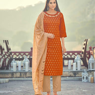 Laxmipati Taffeta Silk Mustard Table Print Top With Fancy Dupatta And Pant