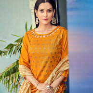 Laxmipati Taffeta Silk Haldi Yellow Table Print Top With Fancy Dupatta And Pant