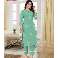 Laxmipati Muslin Aquamarine Straight Cut Kurti With Pant