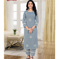 Laxmipati Muslin Slate Grey Straight Cut Kurti With Pant