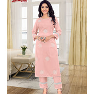 Laxmipati Muslin Rose Quartz Straight Cut Kurti With Pant