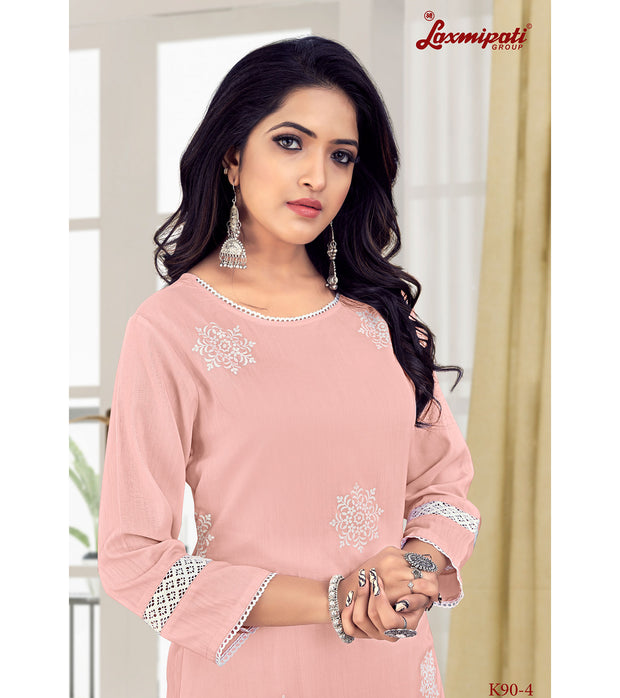 Laxmipati Muslin Rose Quartz Straight Cut Kurti With Pant