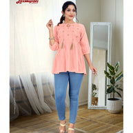 Laxmipati Nikita Mul Cotton Peach Short Kurti