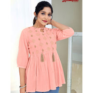 Laxmipati Nikita Mul Cotton Peach Short Kurti