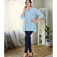 Laxmipati Nikita Mul Cotton Bright Sky Short Kurti