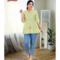 Laxmipati Nikita Mul Cotton Lime Green Short Kurti