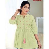 Laxmipati Nikita Mul Cotton Lime Green Short Kurti