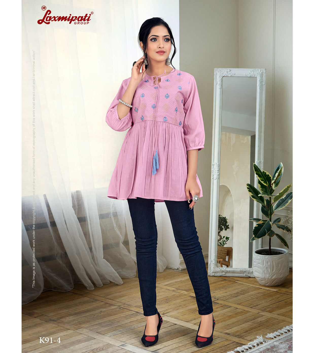 Laxmipati Nikita Mul Cotton Bubblegum Short Kurti