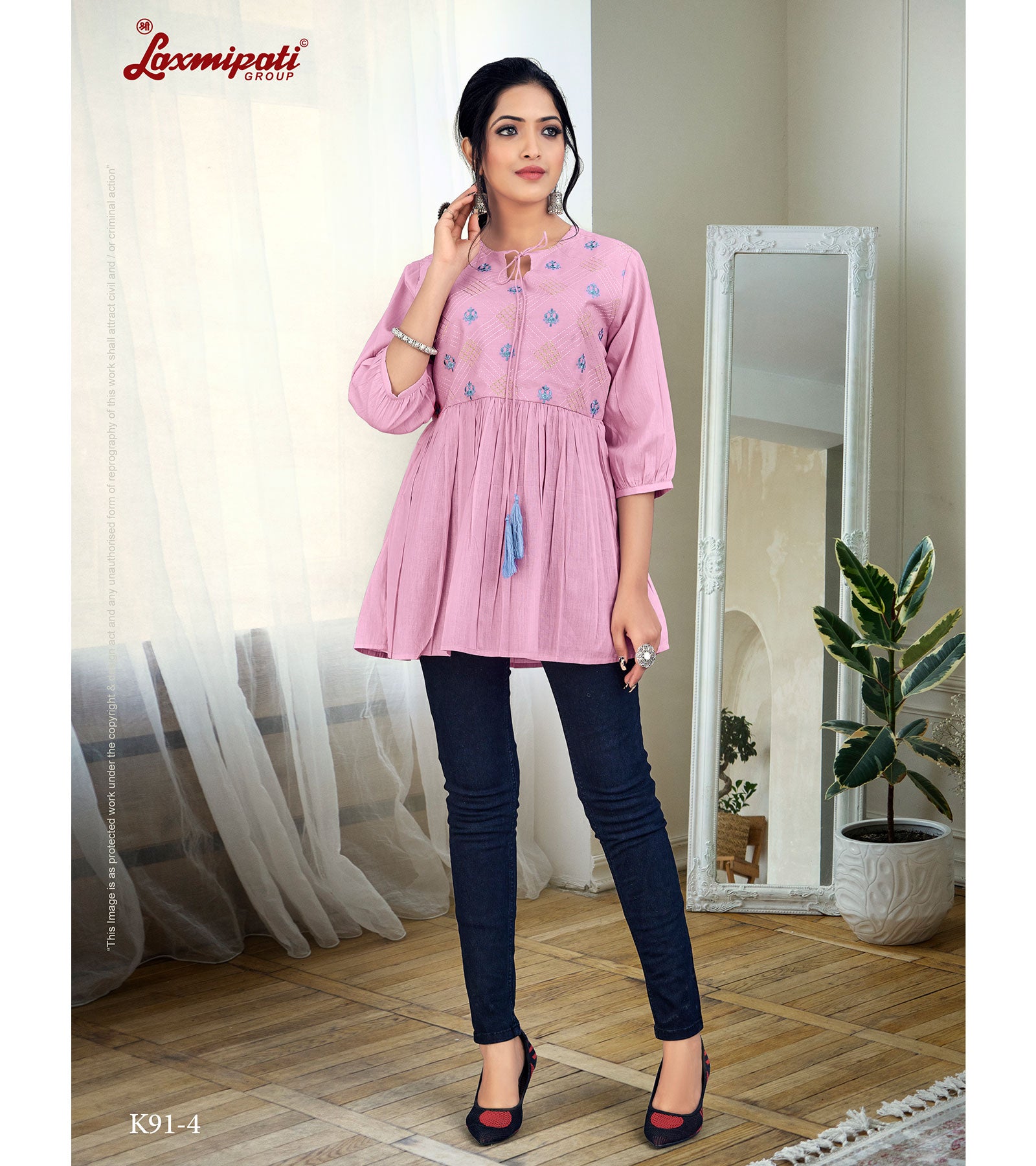 Laxmipati Nikita Mul Cotton Bubblegum Short Kurti