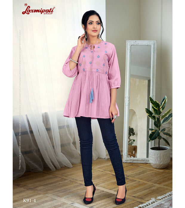 Laxmipati Nikita Mul Cotton Bubblegum Short Kurti