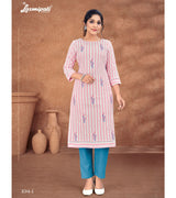 Laxmipati Cotton Pastel Pink Straight Cut Kurti